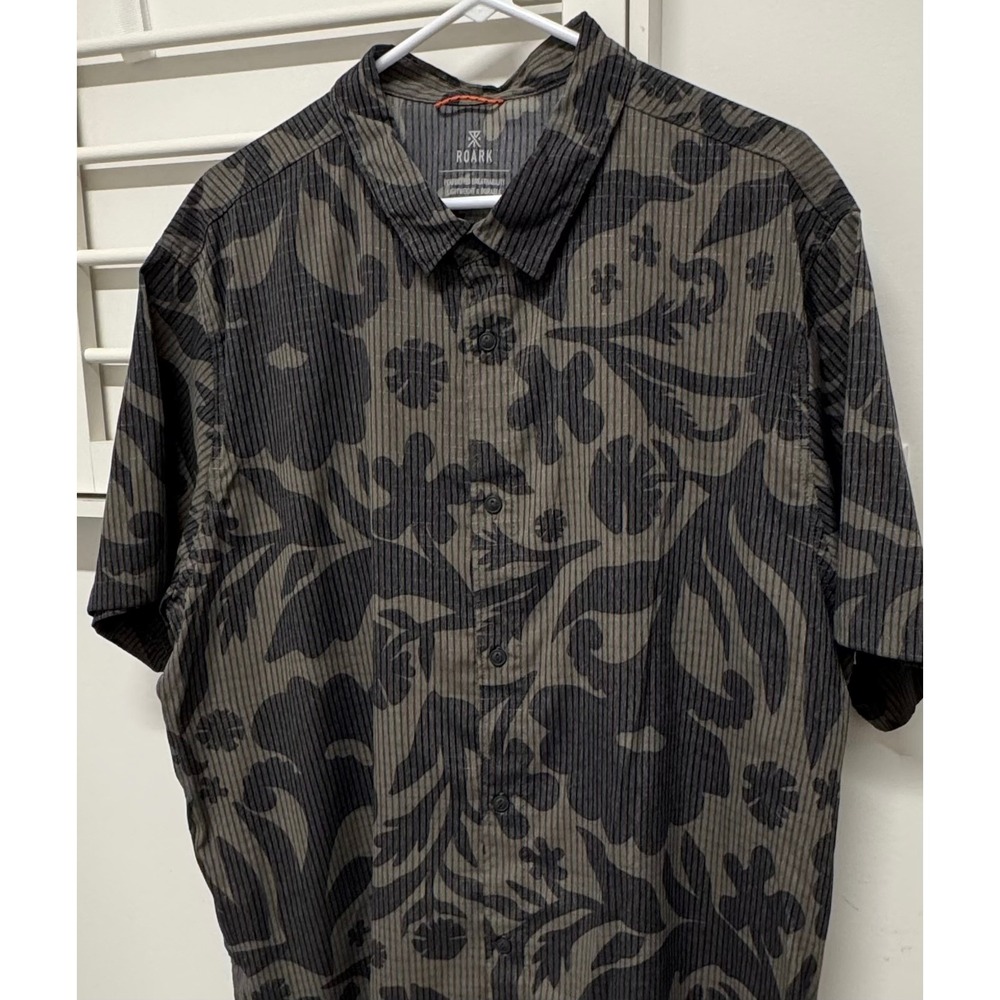 Roark Bless Up Mens XXL Short Sleeve Button Up Shirt Floral Stretch RW534 Gray